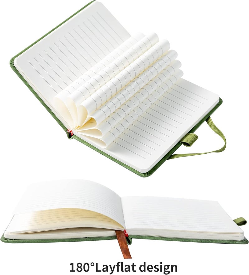 Animusphere 2Pack Pocket Notebook Small Notebook Journal Notebook 4 inches x 5.7 inches 200 Pages Leather Cover With Pen Holder Page Marker Ribbons (Green-withpen) - Image 5